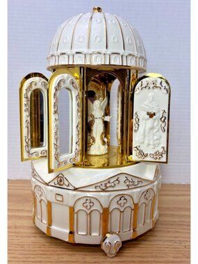 Mr. Christmas Church Cathedral Music Box Mirror Angel White Gold Holiday Decor